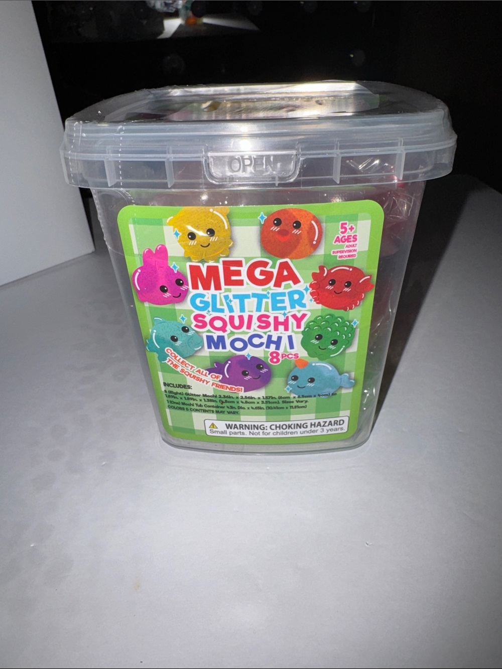 Mega Glitter Squishy Mochi 8pc Set - Assorted Colors